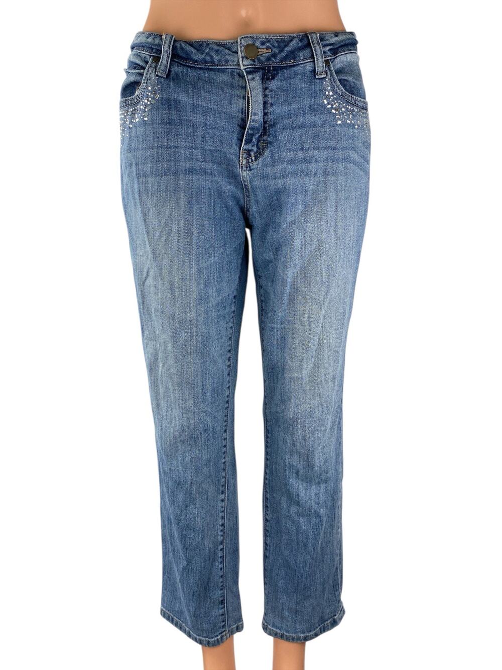 Jennifer Lopez Womens Blue Rhinestone High Rise Straight Leg Denim Jeans Size 10